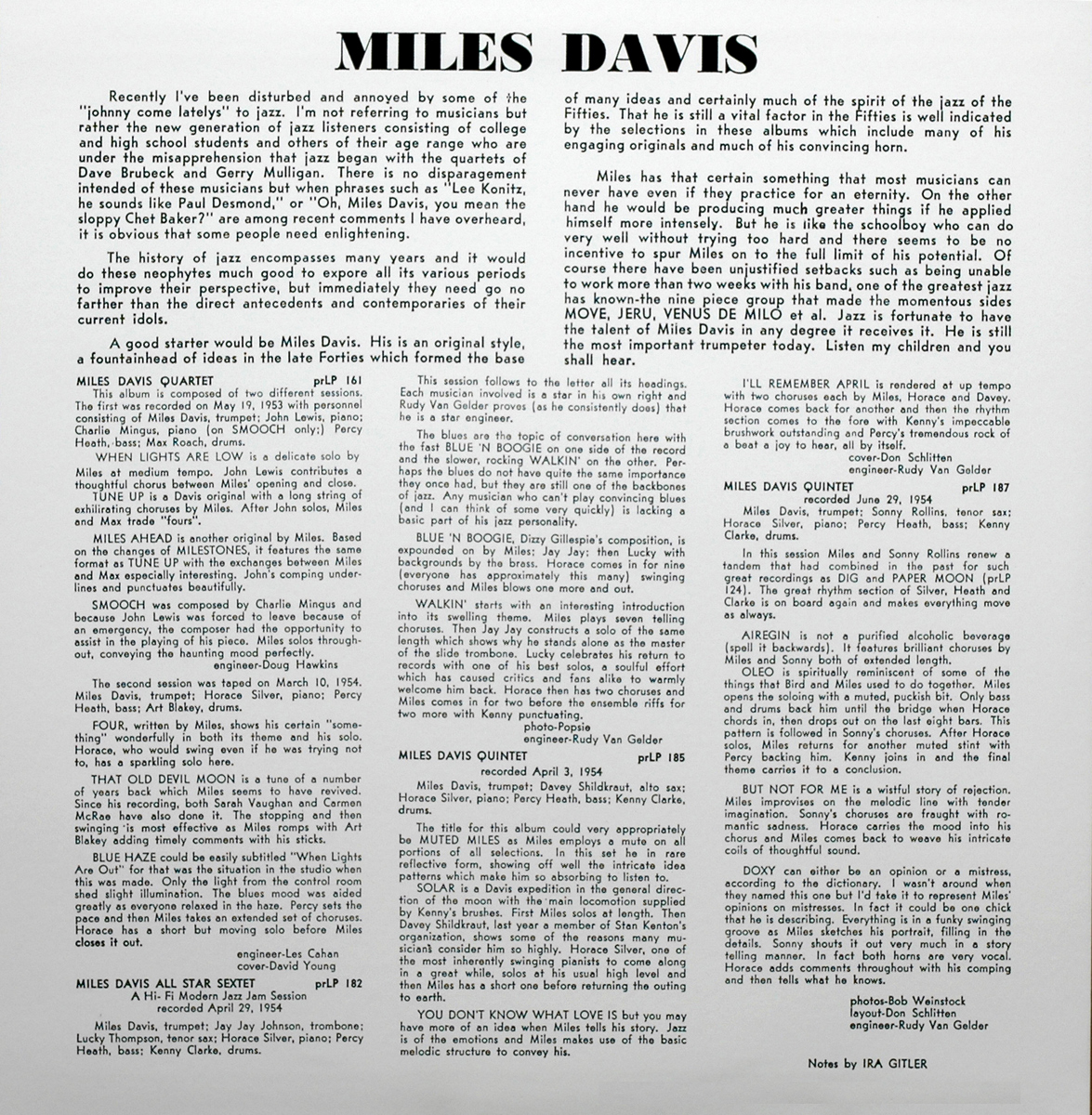 Miles Davis with Sonny Rollins (PRLP 187)