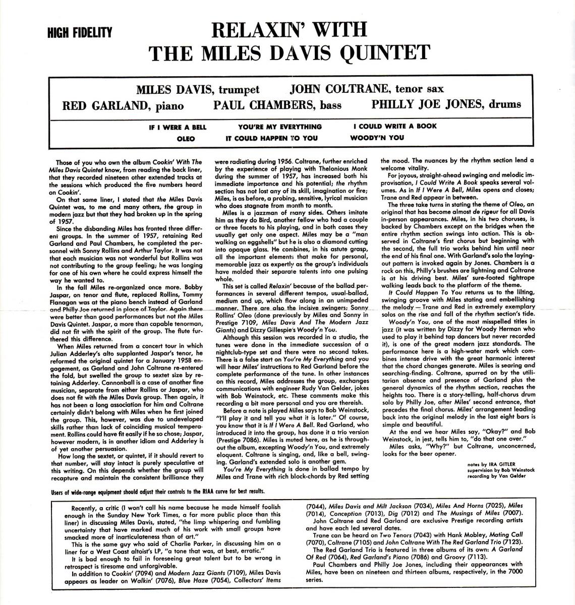 Relaxin' with the Miles Davis Quintet (PRLP 7129)