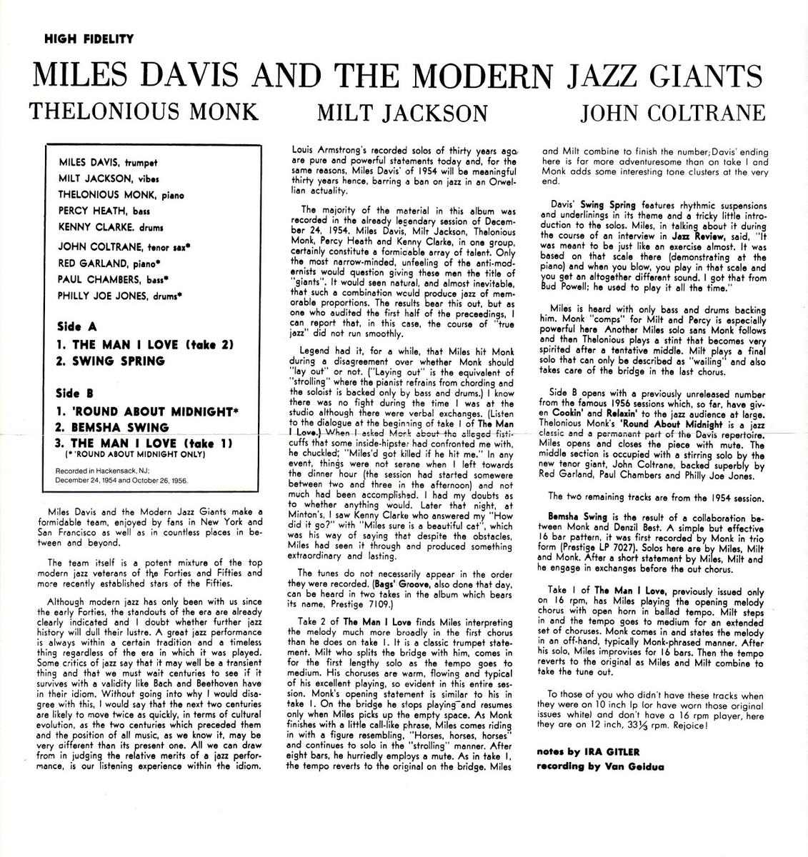 Miles Davis and the Modern Jazz Giants (PRLP 7150)